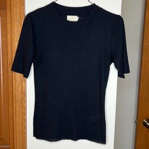 Nation LTD IDA Mock Neck Ribbed Short Sleeve Top in Black Size Medium